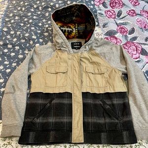 Rare Hurley by Pendleton Wool Plaid & Aztec Print Hooded Utility Jacket Coat
